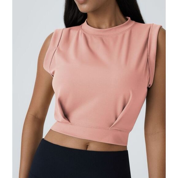 Halara Crew Neck Sleeveless Cropped Yoga Tank Top in Blossom Pink Size S NWT - Picture 1 of 10